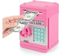 Salvadanaio Elettronico per Bambini, Czemo Salvadanaio Digitale con Password e Luce UV,Salvadanaio Intelligenza vocale Mini Monete e Banconote Bancomat Automatico,Migliori Regali per Bambini, Rosa