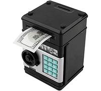 Salvadanaio elettronico per banconote e monete, con inserto automatico, per banconote, cassetta di sicurezza, password, bancomat, regalo di compleanno per bambini,cartone animato (nero)