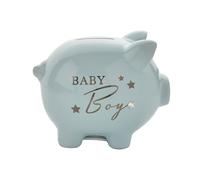 Salvadanaio In Ceramica A Forma Di Maialino Con Scritta Argento - Bambino / Blu