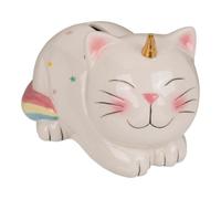Gatto Unicorno Salvadanaio Ceramica a Porcellino Bianco Colorato Circa 17x12cm