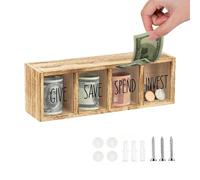 Salvadanaio in Legno 4 Scomparti Trasparenti, Montaggio a Parete e da | Scatola per la di Risparmio per Bambini, Adulti, Famiglia, Camera da , Soggiorno, Casa, Ufficio