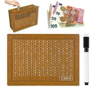 Salvadanaio in Legno, con Contatore, Riutilizzabile, Obiettivo di Risparmio e Numeri da Spuntare, per Aiutare i Bambini a Costruire l'Abitudine al Risparmi