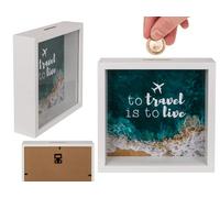 Salvadanaio in legno, con cornice, ca. 20 x 20 cm