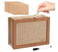 Salvadanaio in Legno con Obiettivo Risparmio e Contatore da €500 a €10,000, Conta Soldi Riutilizzabile con Penna per Bambini e Adulti