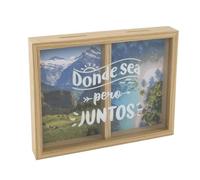 Salvadanaio in legno con vetro, doppio scomparto, mare e montagna, fatture e viaggi. XL 28x22x4 cm (Mare E Montagna)