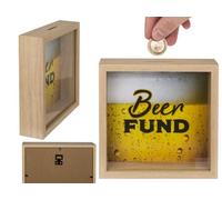 Salvadanaio in legno, motivo Beer Fund, con cornice, ca. 20 x 20 cm Oro