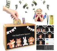 Salvadanaio in Legno Riutilizzabile Con Obiettivo Di Risparmio e Numeri Da Spuntare (€500 €1000 €2000 €3000 €5000 €10000) per Aiutare Adulti e Bambini a Risparmiare, Nessun Assemblea (Marrone)