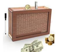 Salvadanaio in Legno,Riutilizzabile Salvadanaio con Contatore e 1 Pennarello,Money Box Retrò Scatola di Risparmio con Numeri Obiettivi di Risparmio e Importi da Spuntare,Obiettivo di Risparmio 5000€