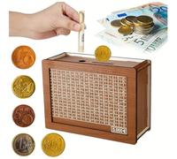 Salvadanaio in Legno,Salvadanaio Con Contatore Digitale,Salvadanaio per Bambini con Obiettivo di Risparmio e Numeri da Spuntare per Aiutare i Bambini a Costruire L'abitudine al Risparmio