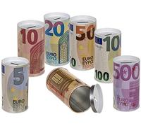 Salvadanaio in metallo, con note a €, con coperchio rimovibile, set da 6 pezzi