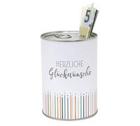 Salvadanaio in metallo - Design - Motivo: Herzliche Glückwünsche - Ø 8,6 cm x H 12 cm
