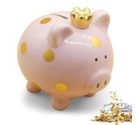 Salvadanaio per bambini, salvadanaio a forma di maialino portafortuna, in ceramica, piccolo 11,8 x 14 x 13,2 cm, motivo principessa, corona per ragazzi, ragazze, adulti, idea regalo (rosa)