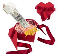Salvadanaio per contanti, regalo per contanti, idea regalo a forma di cuore, scatola regalo con carta e nastro, regalo a sorpresa per compleanno, Natale, San Valentino (rosso)