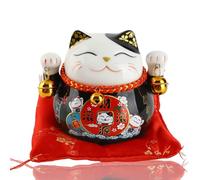 Salvadanaio per gatti fortunati, Maneki Neko in ceramica Salvadanaio per gatti fortunati con campanelli Feng Shui Ricchezza salvadanaio per gatti per negozio di auto di casa (Black)