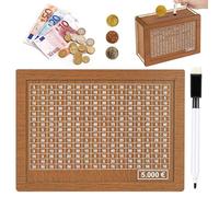 Salvadanaio Retrò in Legno con Contatore e Obiettivo di Risparmio, Scatola con Numeri da Spuntare per Aiutare i Bambini a Costruire l'Abitudine al Risparmio (5000€)