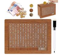 Salvadanaio Retrò in Legno con Contatore e Obiettivo di Risparmio - Scatola con Numeri da Spuntare per Aiutare i Bambini a Costruire l'Abitudine al Risparmio (3000€)