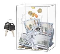 Salvadanaio Trasparente Acrilico, 20x15x12cm Salvadanaio Apribile con Chiave, Riutilizzabile Scatola di Donazione in Acrilico Cassetta dei Suggerimenti per Suggerimenti, Donazioni, Votazione (Clear)