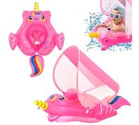 Salvagente Neonato 3-12 mesi, rosa caldo Unicorn gonfiabile Galleggiante neonato con sole baldacchino sedile anti-flip coda, anello nuoto bambino galleggiante nuotare cerchio per i bambini
