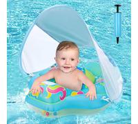 Salvagente Neonato con Parasole SPF 50+ per Neonato 3-36 Mesi, Antiribaltamento Ciambella Neonato Mare con Pompa Manuale, Piscina Salvagente Bambini Gonfiabile, Salvagente Neonato 5-16Kgs