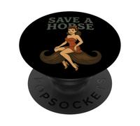 Salvare un cavallo, cavalcare un baffi - divertente cowgirl occidentale pin-up PopSockets PopGrip Adesivo