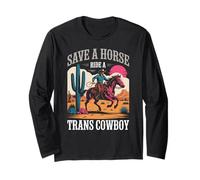 Salvare un cavallo cavallo Un Trans Cowboy Pride LGBTQ Divertente Donne Uomini Maglia a Manica