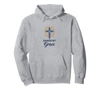 Salvato da Grace: Croce Elegante per cristiani, cristiani Felpa con Cappuccio, Unisex per Adulti, Grigio Melange, L