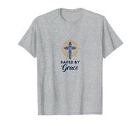 Salvato da Grace: Croce Elegante per cristiani, cristiani Maglietta, Uomo, Grigio Melange, L