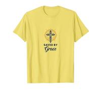 Salvato da Grace: Croce Elegante per cristiani, cristiani Maglietta, Uomo, Limone, L