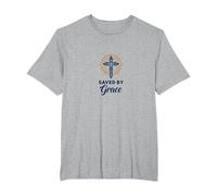 Salvato da Grace: Croce Elegante per cristiani, cristiani Maglietta, Uomo Taglie Grandi, Grigio Melange, 5X Tall