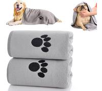 Salviette Cani 2 Pezzi Asciugamani per Animali Domestici Cani e Gatti 35x75cm Grigio Chiaro con Impronta di Zampa Asciugatura Rapida e Assorbente