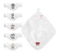 Salviette cotone mussola 6 pezzi ricamate viso bocca mano piede anca bagno | cotone, ricami italiani per ogni zona del corpo, previene le contaminazioni crociate e protegge la pelle fragile del bambino.