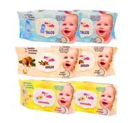 Salviette neonato igienizzanti umidificate per igiene personale e per bambino - Talco Argan Camomilla - 432 Salviette extradelicate struccanti con tessuto ad alveare