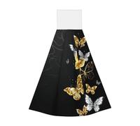 Salviette per le mani in velluto nero con farfalle bianche e dorate, panni per la pulizia ad asciugatura rapida per cucina, bagno, campeggio e altro ancora