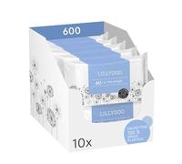 Salviettine umidificate LILLYDOO al 99% acqua, 600 pezzi (10 x 60), 100% senza plastica, senza profumi e delicate come acqua e cotone