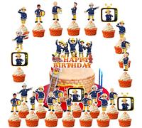 Sam Il Pompiere Decorazioni Torta Compleanno, 25 Pezzi Pompiere Sam Topper per Torte, Pompiere Sam Cupcake Torte, Topper per torta Sam pompiere, Decorazione Torta, Festa di Compleanno per Bambini