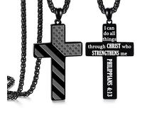 SAM & LORI Collana con croce in acciaio inossidabile nero, regalo per battesimo per ragazzi fidanzato collana con croce per ragazzi collana con croce per uomini di età 13 15 17 anni, acciaio