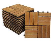 SAM Set di 33 Piastrelle in Legno 02 per 3 m², Piastrelle in Legno di Acacia, Piastrelle con 12 doghe per Giardino, terrazza, Balcone, Pavimento con Struttura drenante