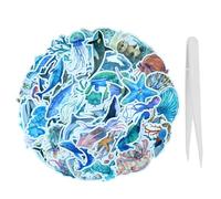 SAMANTHAHALLLTD 50 Pezzi Adesivi a Forma Animale Marino con 1 Pinzette, Impermeabili Pesci autoadesivi,Blu Adesivi subacquei,Adesivi con Vita Marina,Adesivi Creature Subacquee,per Compleanni