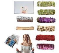 SAMAYZEN - Kit di 8 incensi naturali alla salvia bianca da bruciare con sinuata lilla, rose, sangue di drago, Yerba Santa, ginepro, cedro e Palo Sagrado Santo - Kit di pulizia energetica