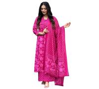 Sambhav Quilt Hub Kurta da donna in puro cotone stampato a blocchi lavorato a mano con scollo a V e pantaloni e set Dupatta, Rosa, XX-Large