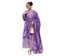 Sambhav - Secchio da donna con stampa Anarkali Kurta e pantaloni con Dupatta, viola, XXL, viola, XX-Large, Viola, 2X Grande