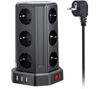 Sameriver Ciabatta Multipresa, Multipresa Elettrica con 12 Prese e 3 USB 1 USB C(4000W/16A), Ciabatta Multipresa con usb Verticale protezione Sovratensione con interruttori, Nero F (Schuko)