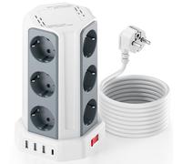 Sameriver Multipresa verticale 16A con 12 prese e 4 prese USB veloci, protezione da sovratensioni, prolunga da 5 m e blocco di sicurezza con interruttore per la casa