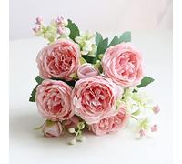 SAMEZA Bouquet di fiori artificiali di peonia di seta rosa rosa da 30 cm, 5 fiori a testa grande e 4 boccioli di fiori finti per la decorazione domestica di nozze al coperto, B rosa chiaro