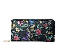 SAMEZA portafoglio da donna Retro zigrinatura modello fiore rosa lungo portafoglio da donna in pelle da polso borsa da donna per telefono,D,1