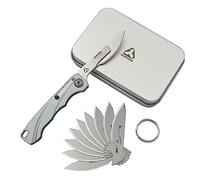 SAMFUNG Coltello ad uso pieghevole con anello a chiave e 10 lame intercambiabili a cambio rapido, Ultra compatto e leggero (Grigio)