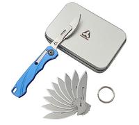 SAMFUNG Coltello ad uso pieghevole con anello a chiave e 10 lame intercambiabili a cambio rapido, Ultra compatto e leggero (Blu)
