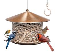 Samhe Mangiatoia per uccelli per esterni, resistente alle intemperie, impermeabile, interamente in metallo, da appendere, con tetto da 24,9 cm, capacità semi 2 kg, facile da pulire e ricaricare