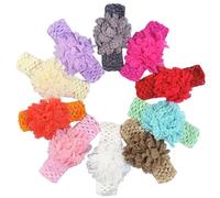 SamHeng 10 Pezzi Bambine Fiore Fascia per Capelli, Multicolore Fiore di Pizzo Fasce per Capelli Elastici Cerchietto Copricapi per Neonati Bambini Piccoli Accessori per Fotografia Accessori per Capelli