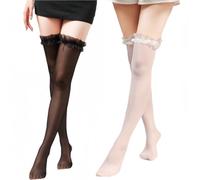 SamHeng 2 coppia calze alte coscia in pizzo per le donne, sopra il ginocchio resisti alle calze sexy antisette bianche nere calzini lunghi per donne costumi cosplay a spay quotidianamente bomboniere